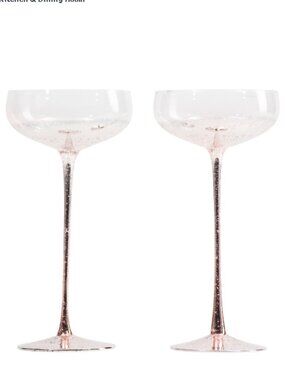BELLA LUX Set Of 2 Mercury Long Stem Coupe Glasses - NEW IN BOX